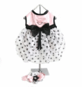 【Doggie Design】B. Pink Satin & Polka Dot Chiffon Dress W/ Veil Hat