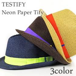 麦わら帽子 中折れハット マルチカラー TESTIFY Neon Paper Tify麦わら帽子風 中折れハット[色：ネイビー（紺
