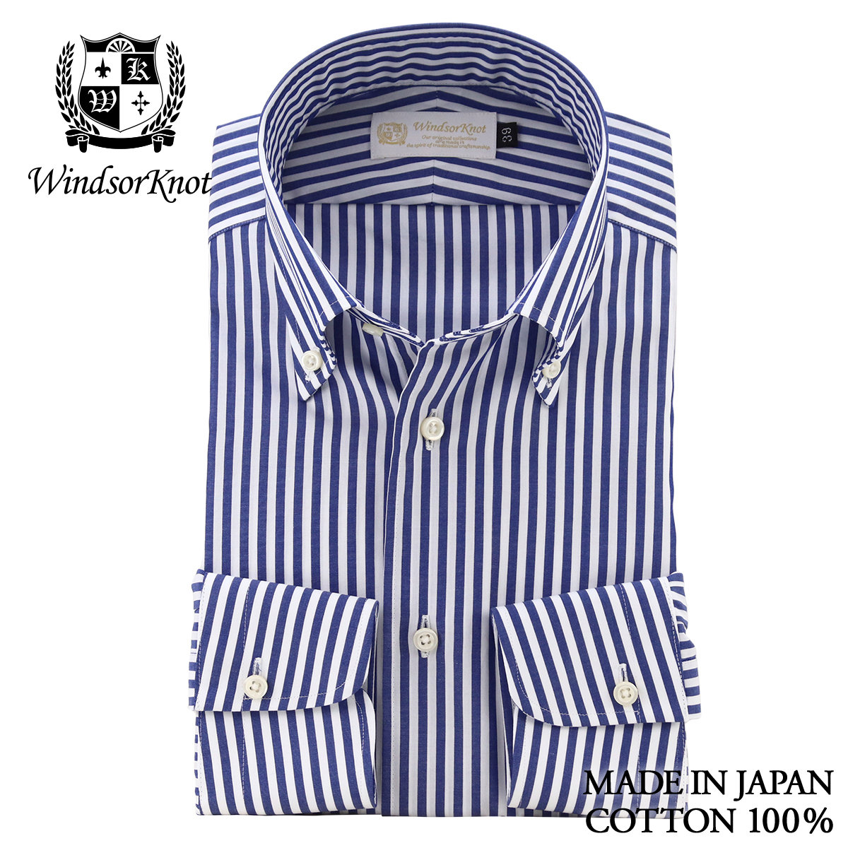 ボタンダウン ネイビー×白 ロンドンストライプ ドレスシャツ イージーケア 綿100% 日本製