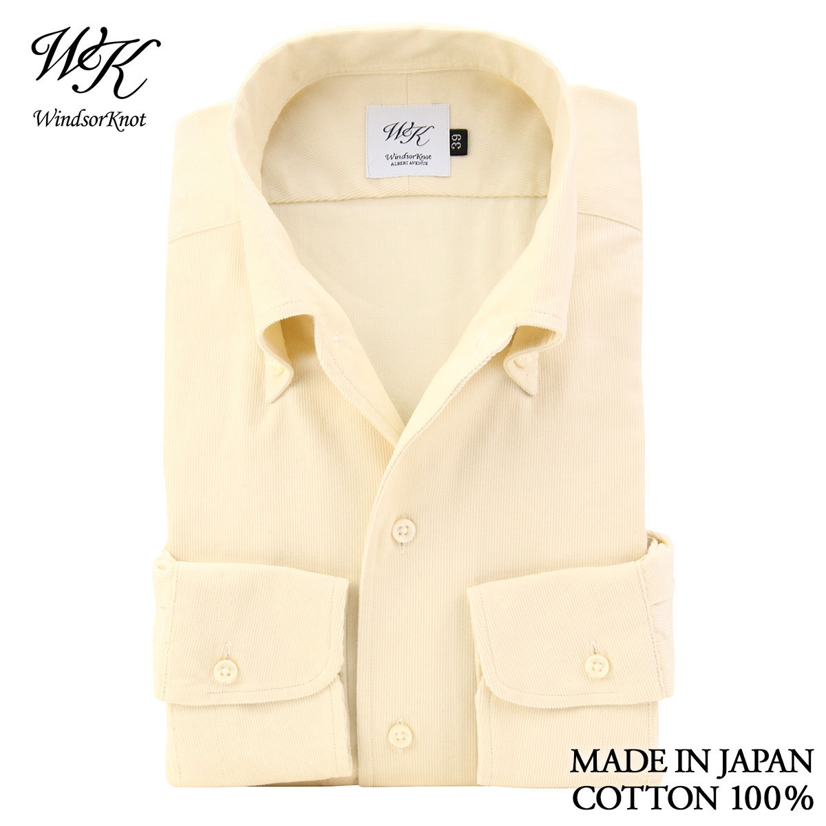 ワンピースカラー ボタンダウン ドレスシャツ アイボリー無地 コーデュロイ 綿100% 日本製 長袖
