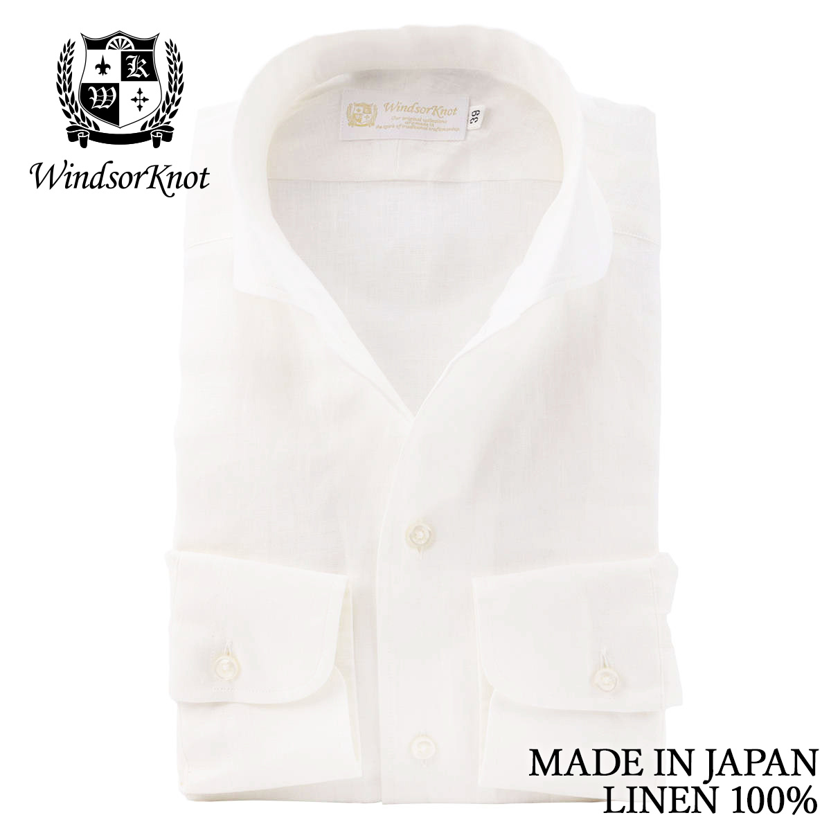 リネン ハーフムーンラウンド ワンピースカラーシャツ 白無地 日本製 麻100% 長袖 ドレスシャツ