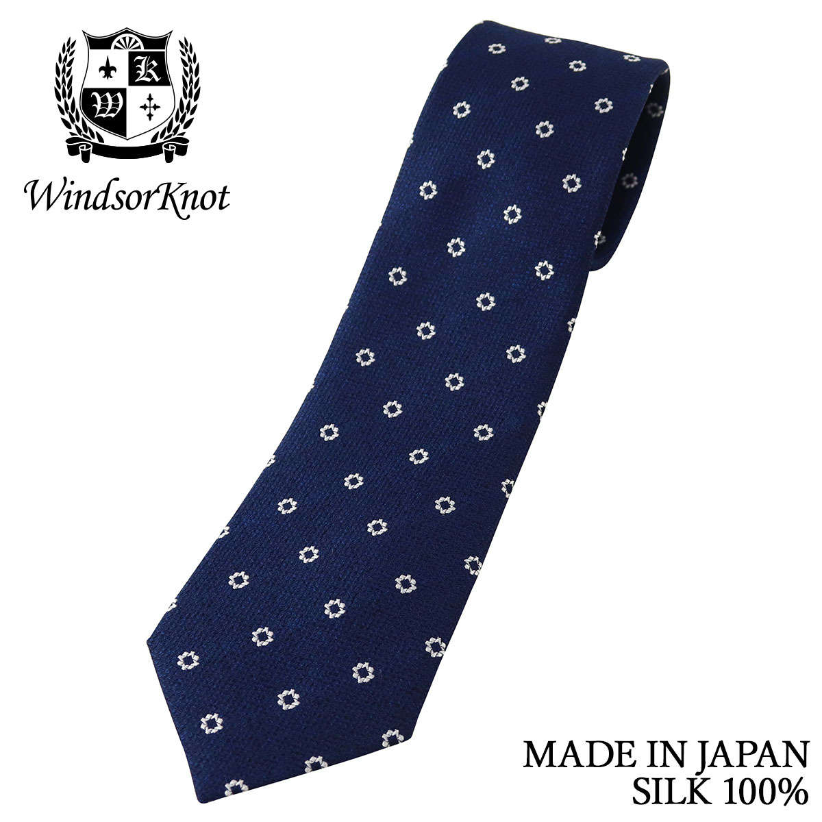 白の小紋 ネクタイ ネイビー 紺 シルク100% 日本製 織柄 ジャガードタイ
