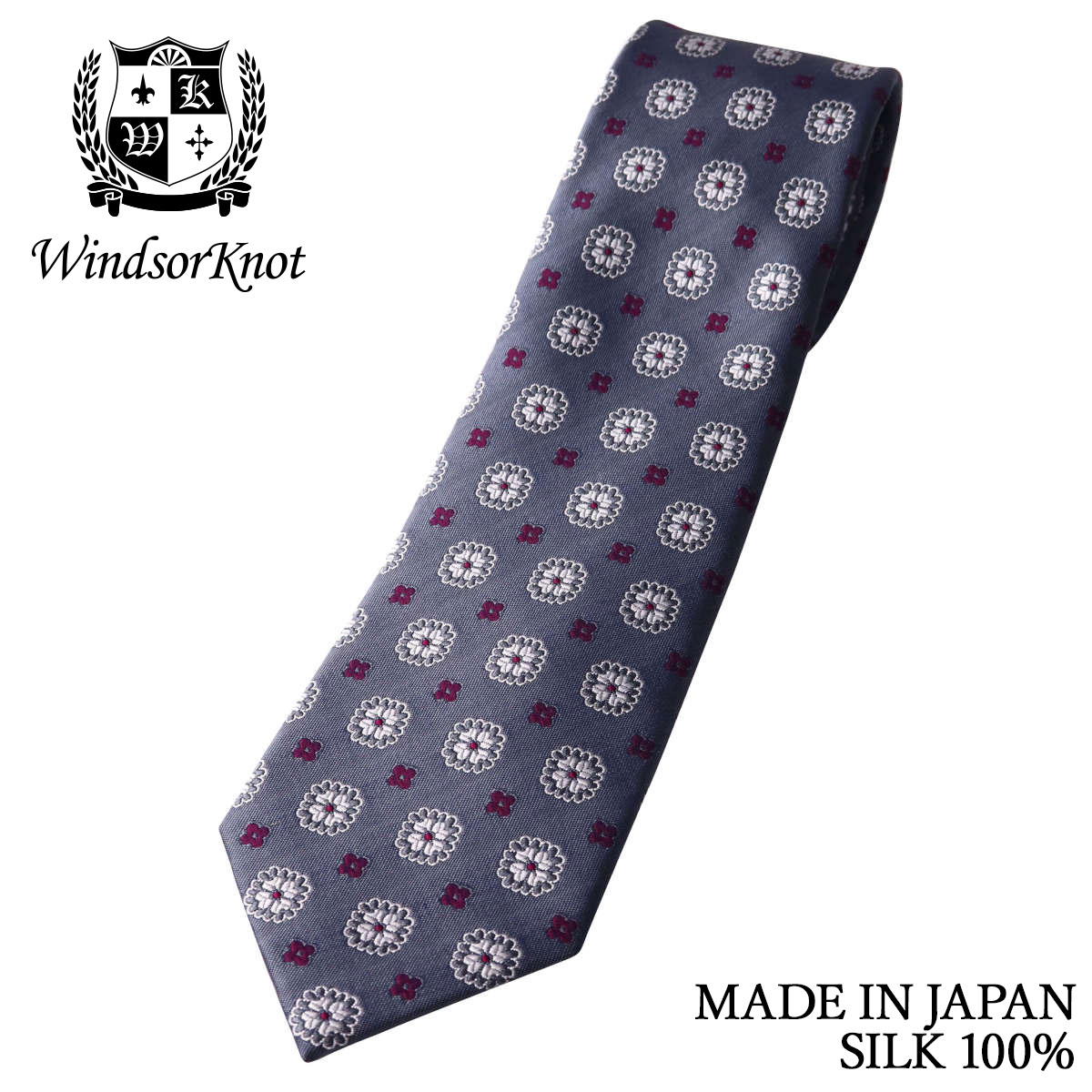 アウトレット メダリオン ネクタイ グレー シルク100% 日本製