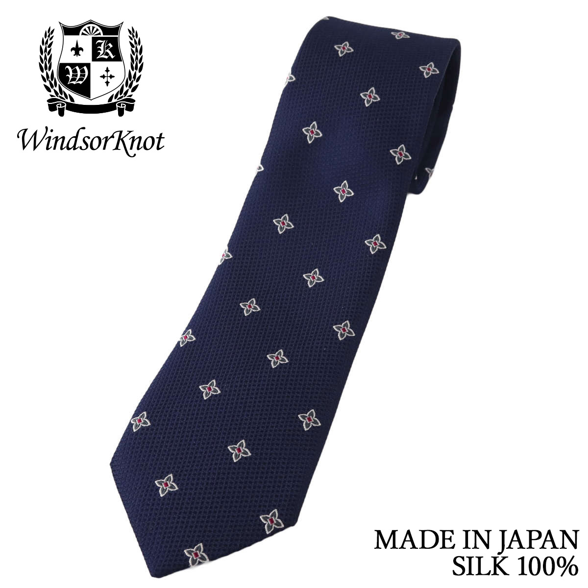 ネクタイ ウィンザーノット ネクタイ 花柄小紋 ネイビー シルク100