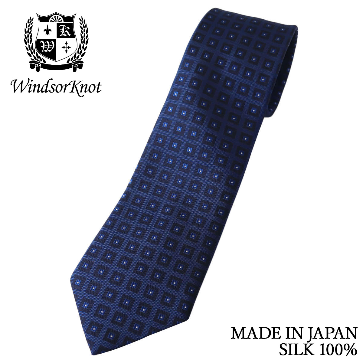 レトロ小紋 ネクタイ インクブルー×ミッドナイトブルー シルク100% 日本製