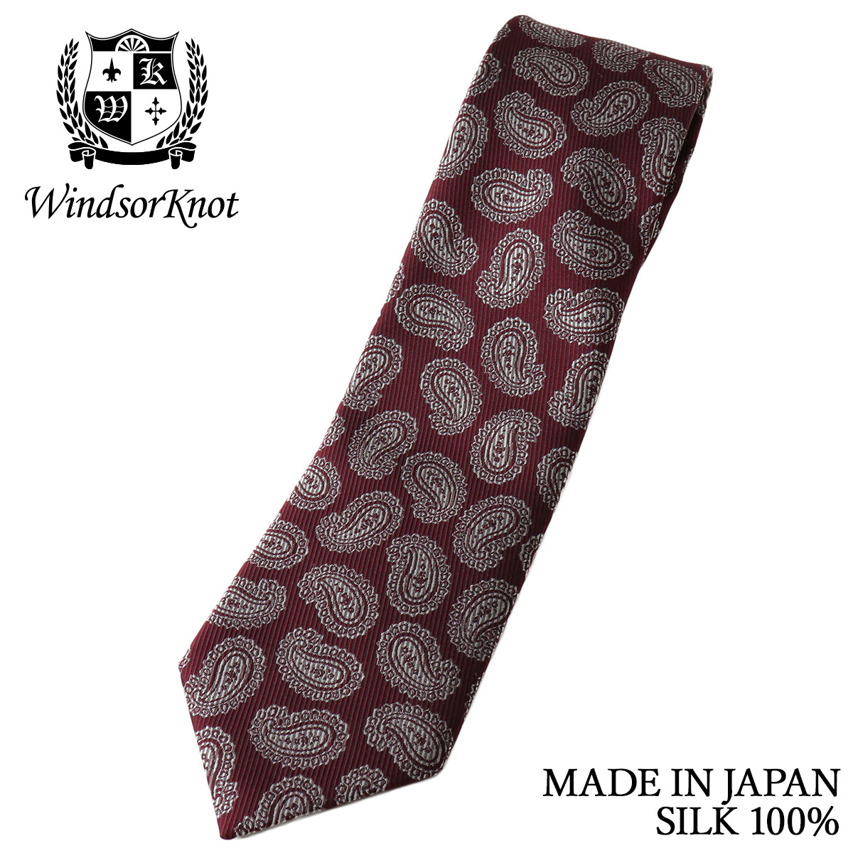 ペイズリー ネクタイ ツイル織 ガーネットレッド シルク100% 日本製