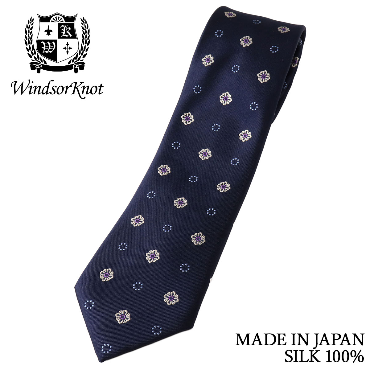 レトロ小紋 ネクタイ ネイビー シルク100% 日本製