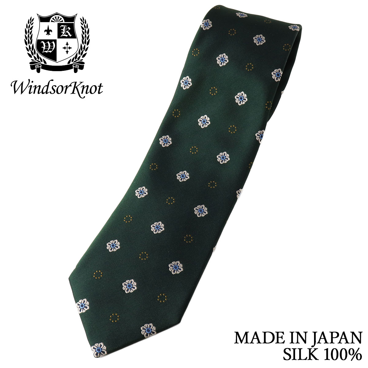 レトロ小紋 ネクタイ ダークグリーン シルク100% 日本製