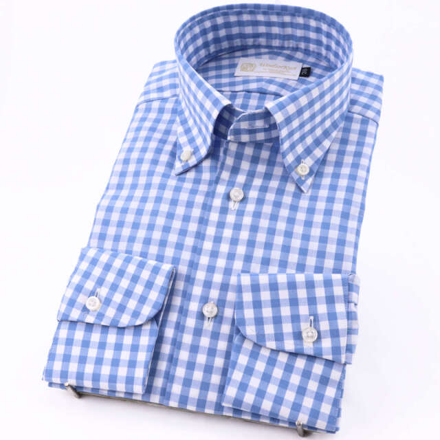 ワイシャツ ボタンダウン ドレスシャツ ギンガム チェック ネイビー 紺  