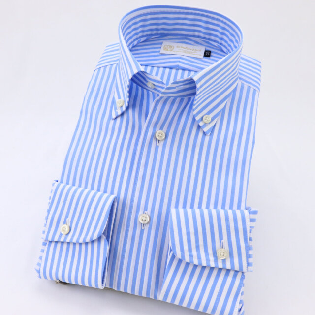 ドレスシャツ ワイシャツ ボタンダウン ブルー ロンドンストライプ