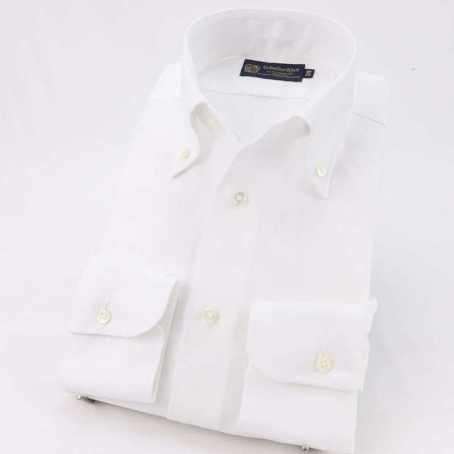 美品 ラウンジドレス 麻混 パールボタン 長袖シャツ ホワイト ゆったりめ Loungedress - * 美品 ラウンジドレス 麻混 パールボタン 長袖