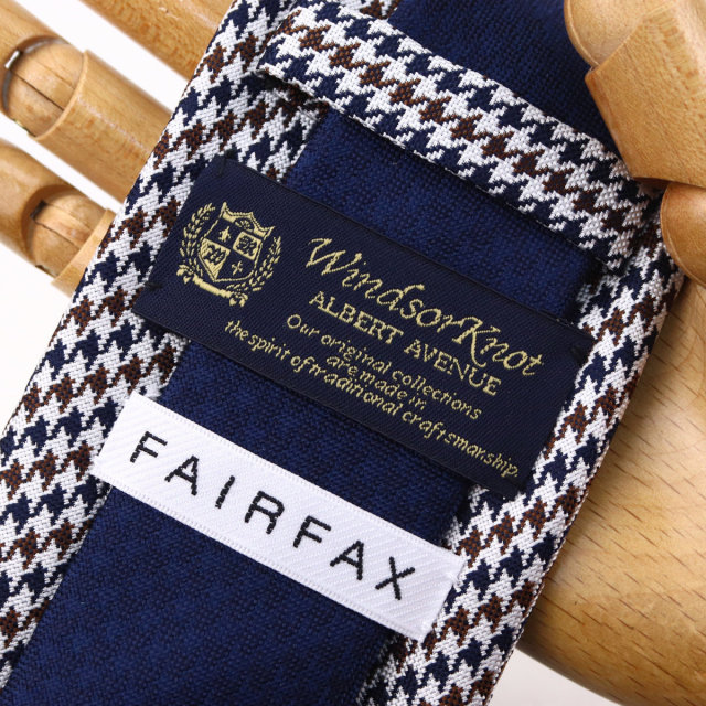 ウィンザーノット フェアファクス FAIRFAX 千鳥格子 ネイビー濃淡無地 クレリック シルク100% 日本製 ネクタイ 