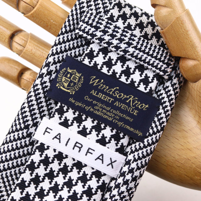 ウィンザーノット フェアファクス FAIRFAX グレンチェック クレリックタイ モノトーン シルク100% 日本製 ネクタイ