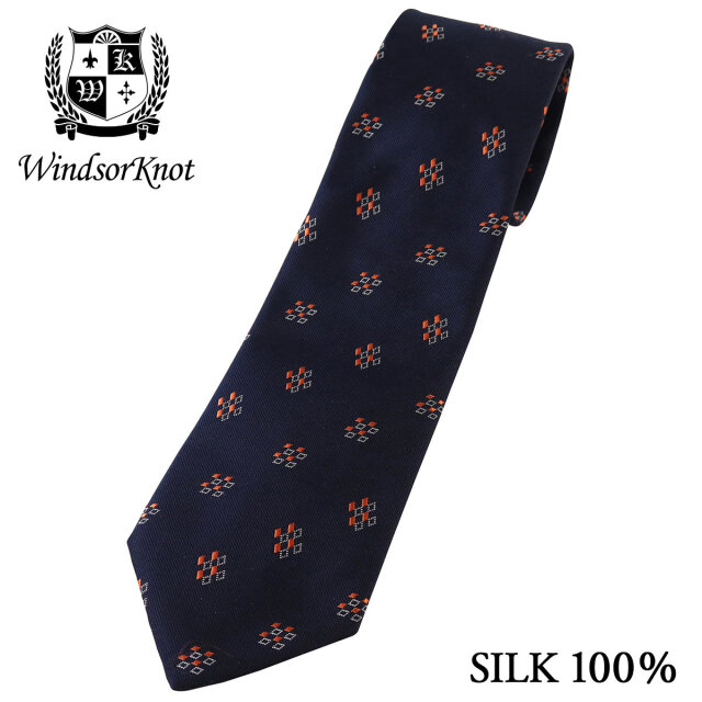 アウトレット 菱形 小紋 ネクタイ ネイビー 濃紺 シルク100% 日本製 レップ ジャガードタイ