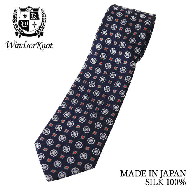 アウトレット ジオメトリック 小紋 ネクタイ ネイビー 紺 シルク100% 日本製 ジャガードタイ