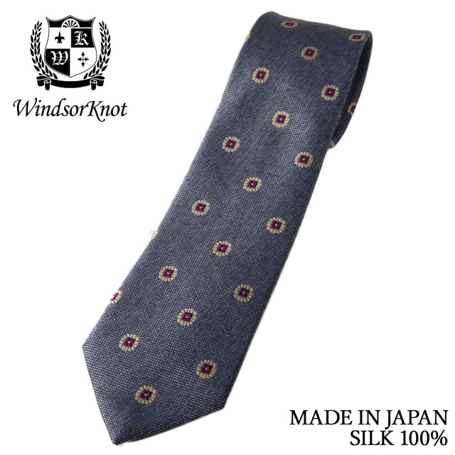 レトロ小紋 メランジ ネクタイ ミディアムグレー シルク100% 日本製