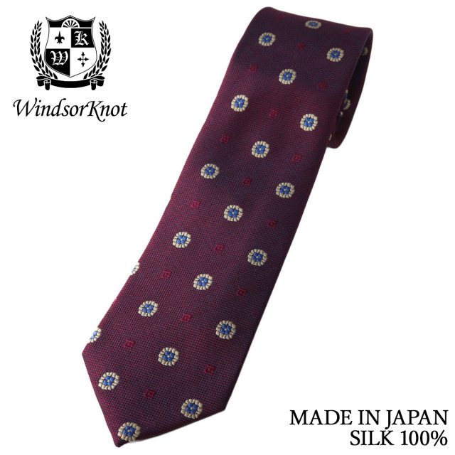 レトロ小紋 メランジ ネクタイ レッド系 ガーネット シルク100% 日本製