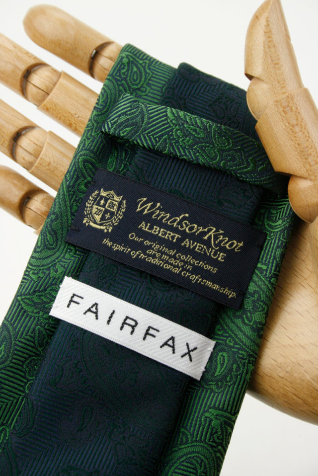 ウィンザーノット フェアファクス FAIRFAX ペイズリー無地 濃淡クレリックタイ グラスグリーン シルク100% 日本製
