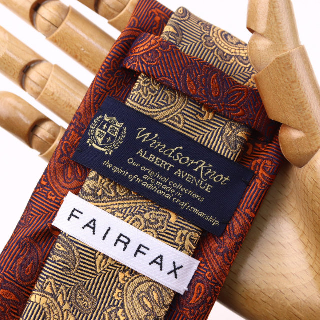 ウィンザーノット フェアファクス FAIRFAX ペイズリー無地 濃淡クレリック オレンジ シルク100% 日本製 ネクタイ 
