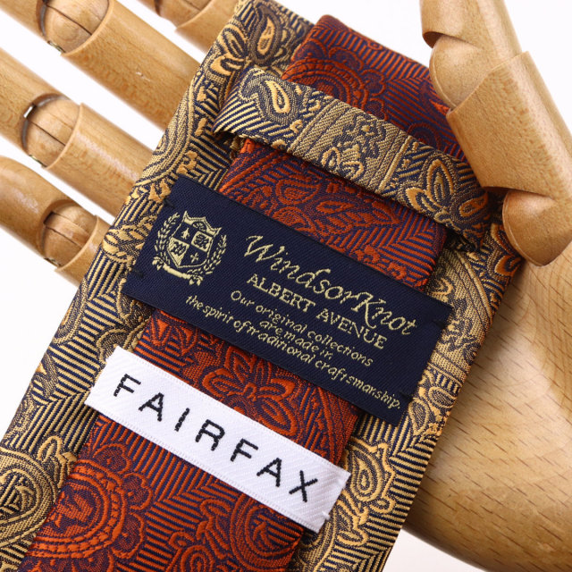 ウィンザーノット フェアファクス FAIRFAX ペイズリー無地 濃淡クレリックタイ ライトオレンジ シルク100% 日本製