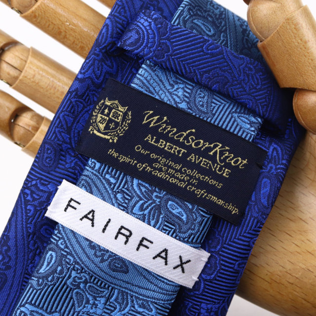 ウィンザーノット フェアファクス FAIRFAX ペイズリー無地 濃淡クレリックタイ ロイヤルブルー シルク100% 日本製