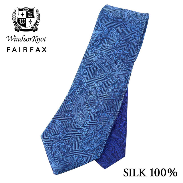 FAIRFAX × Windsorknot ペイズリー織柄無地 濃淡クレリックタイ スカイブルー シルク100% 日本製 ネクタイ