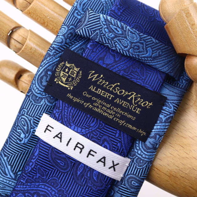 ウィンザーノット フェアファクス FAIRFAX ペイズリー無地 濃淡クレリックタイ スカイブルー シルク100% 日本製