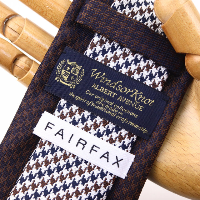 ウィンザーノット フェアファクス FAIRFAX ブラウン濃淡 織無地 千鳥格子 クレリックタイ シルク100% 日本製