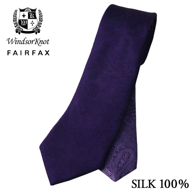 FAIRFAX × Windsorknot ペイズリー織無地 濃淡クレリックタイ ダークパープル シルク100% 日本製 ネクタイ