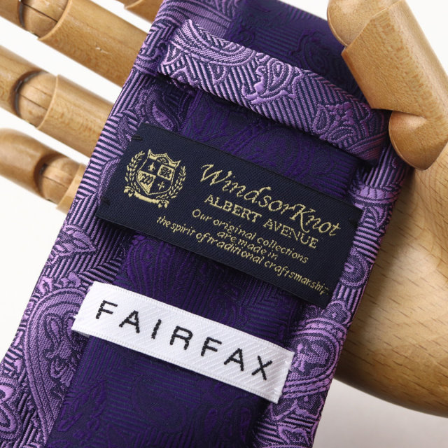 ウィンザーノット フェアファクス FAIRFAX ペイズリー無地 濃淡クレリックタイ パープル シルク100% 日本製 ネクタイ