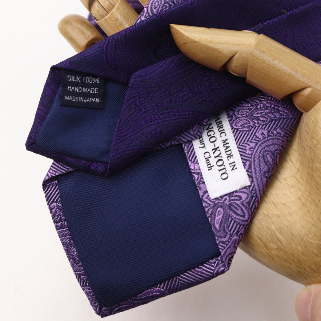 ウィンザーノット フェアファクス FAIRFAX ペイズリー無地 濃淡クレリックタイ パープル シルク100% 日本製 ネクタイ
