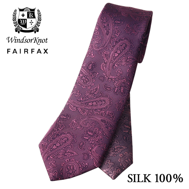 FAIRFAX × Windsorknot ペイズリー織無地 濃淡クレリックタイ オーキッドピンク シルク100% 日本製 ネクタイ