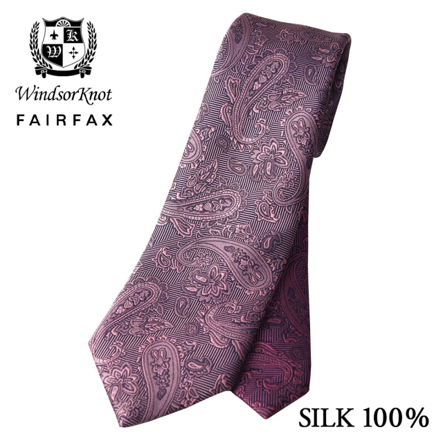 FAIRFAX × Windsorknot ペイズリー織無地 濃淡クレリックタイ ライトピンク シルク100% 日本製 ネクタイ