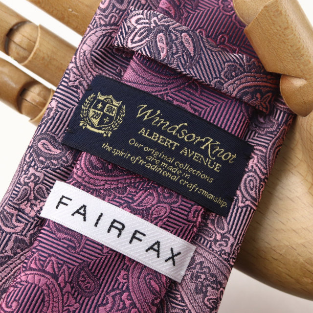 ウィンザーノット フェアファクス FAIRFAX ペイズリー無地 濃淡クレリックタイ ライトピンク シルク100% 日本製