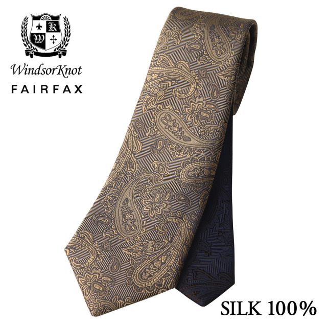 FAIRFAX × Windsorknot ペイズリー 織柄 無地 濃淡 クレリックタイ ベージュ 京都丹後生地 シルク100% 日本製 ソリッド ネクタイ