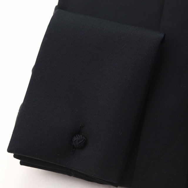 ウィンザーノット ウィングカラー フライフロント ダブルカフス ドレスシャツ ブラック ブロード 綿100% 日本製 スリム