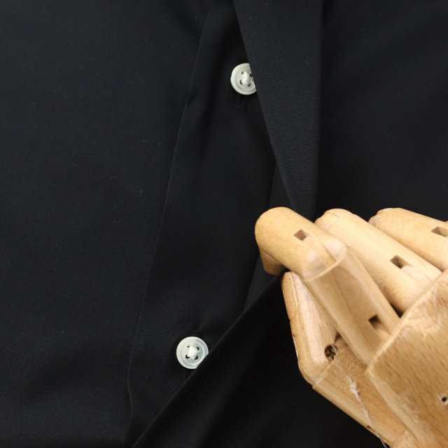 ウィンザーノット ウィングカラー フライフロント ダブルカフス ドレスシャツ ブラック ブロード 綿100% 日本製 スリム