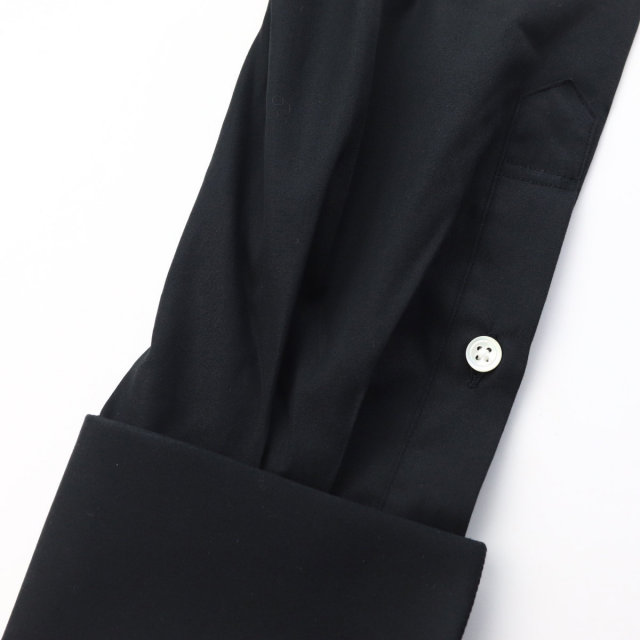 ウィンザーノット ウィングカラー フライフロント ダブルカフス ドレスシャツ ブラック ブロード 綿100% 日本製 スリム