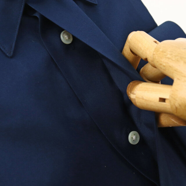 ドレスシャツ ピンホールカラー フライフロント ダブルカフス ネイビー