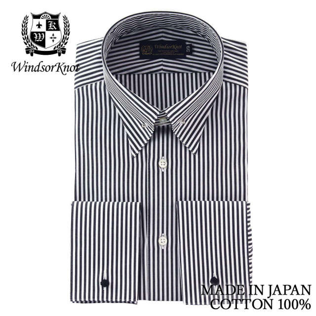 ピンホールカラー ダブルカフス ブラック 黒 ロンドンストライプ ドレスシャツ 綿100% 日本製