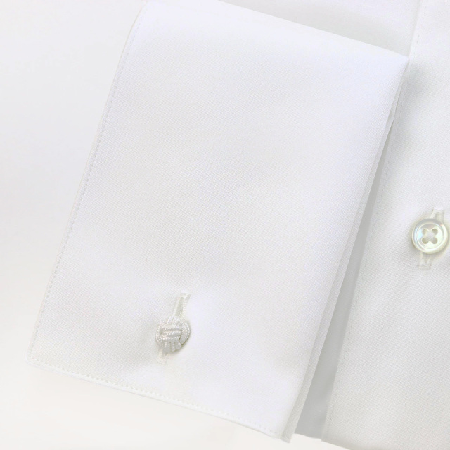 ドレスシャツ メンズ 白シャツ ダブルカフス ブロードシャツ ラウンド