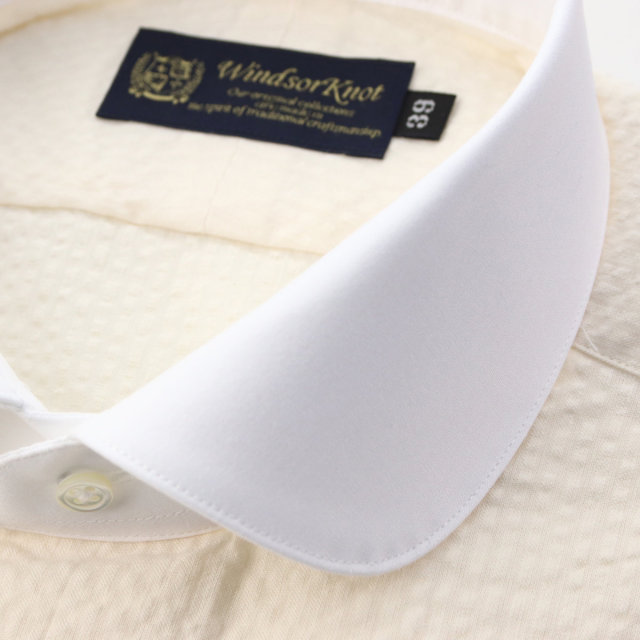 ウィンザーノット シアサッカー クレリック ドレスシャツ ラウンドカラー ベージュ 無地 スリム ワイシャツ 日本製 綿100%
