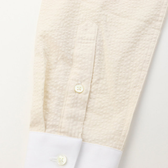 ウィンザーノット シアサッカー クレリック ドレスシャツ ラウンドカラー ベージュ 無地 スリム ワイシャツ 日本製 綿100%