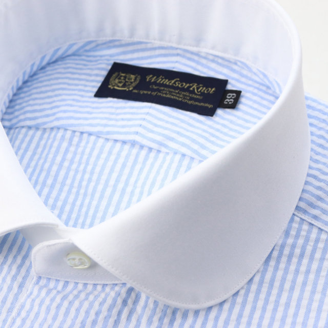 ウィンザーノット シアサッカー クレリック ドレスシャツ ラウンドカラー ブルー ストライプ スリム 日本製 綿100%