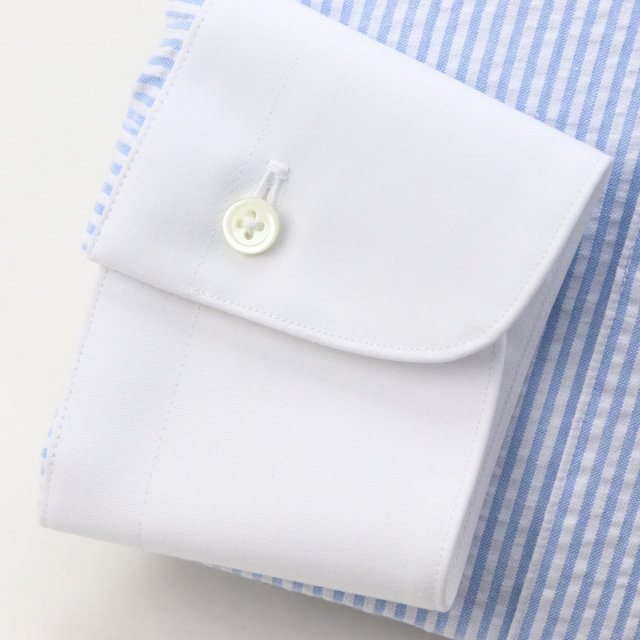 ウィンザーノット シアサッカー クレリック ドレスシャツ ラウンドカラー ブルー ストライプ スリム 日本製 綿100%