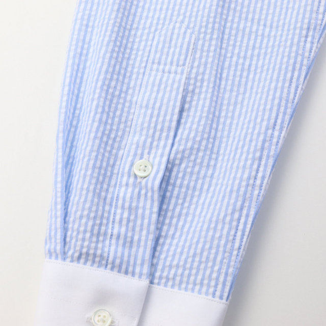 ウィンザーノット シアサッカー クレリック ドレスシャツ ラウンドカラー ブルー ストライプ スリム 日本製 綿100%