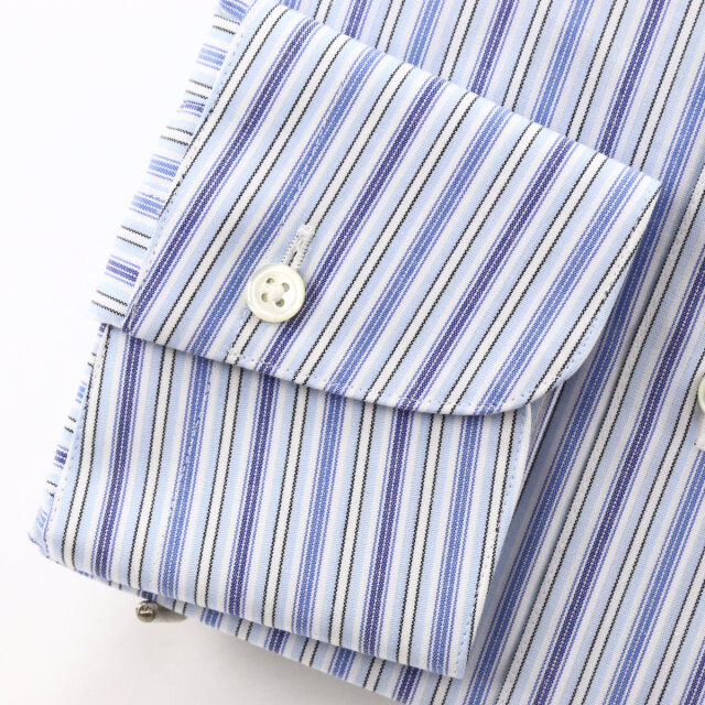 ドレスシャツ ラウンドカラー 長袖 ブルー マルチ ストライプ