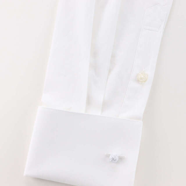ドレスシャツ ワイシャツ レギュラーカラー ダブルカフス 白 無地