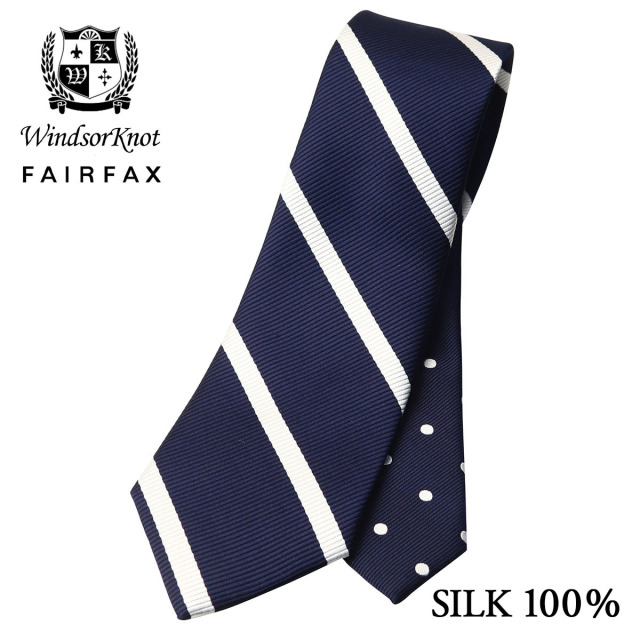 FAIRFAX × Windsorknot ストライプ×ドット クレリックタイ ネイビー 京都丹後生地 シルク100% 日本製 レップ レジメンタル タイ ネクタイ