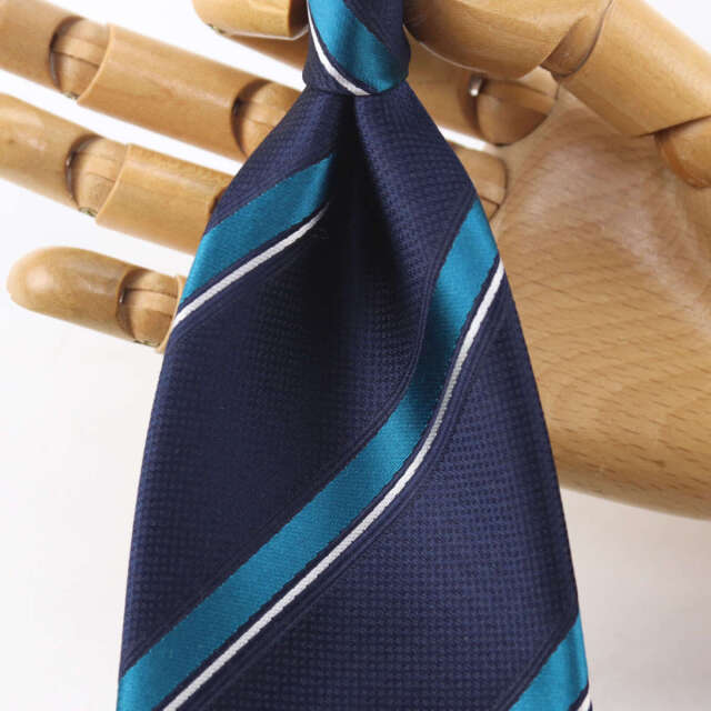 ネクタイ ウィンザーノット ネクタイ ストライプ ネイビー×ターコイズ